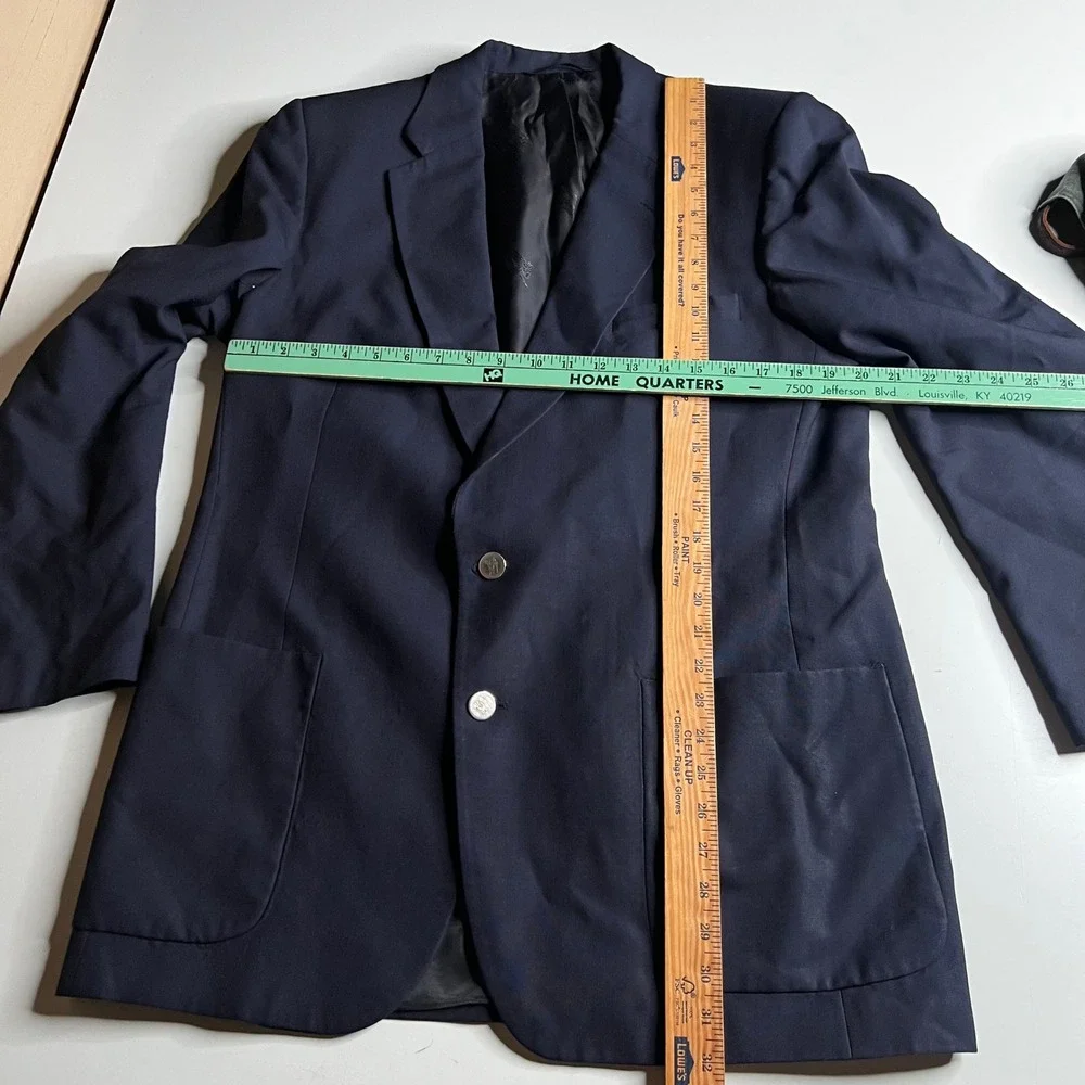 Burberrys Vintage Mens Navy Blue Wool Blazer Silver Crest Buttons Rodes 42R